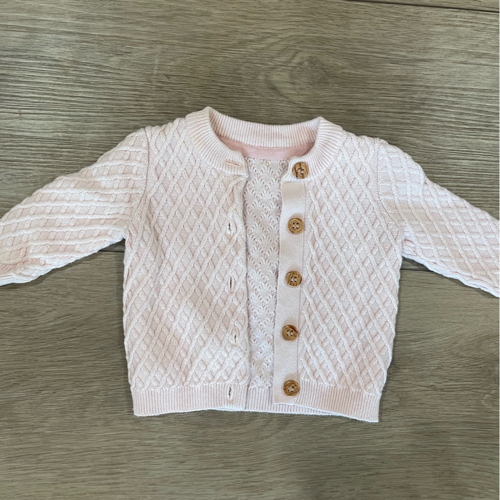 Pink Knit Sweater with Ribbed Trim